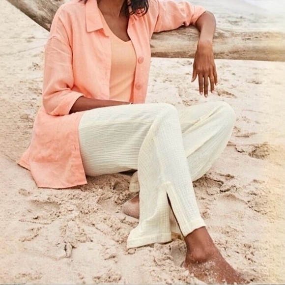 Soft Surroundings Pants - {Soft Surroundings} "Key Biscayne Wide Leg Full Length" Ivory Gauze Pants